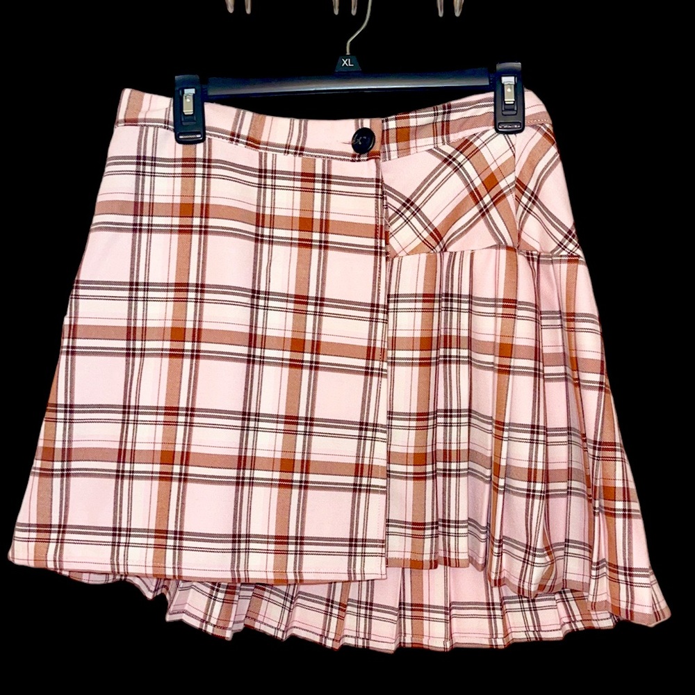 Pink Jolt Plaid Wrap Skirt